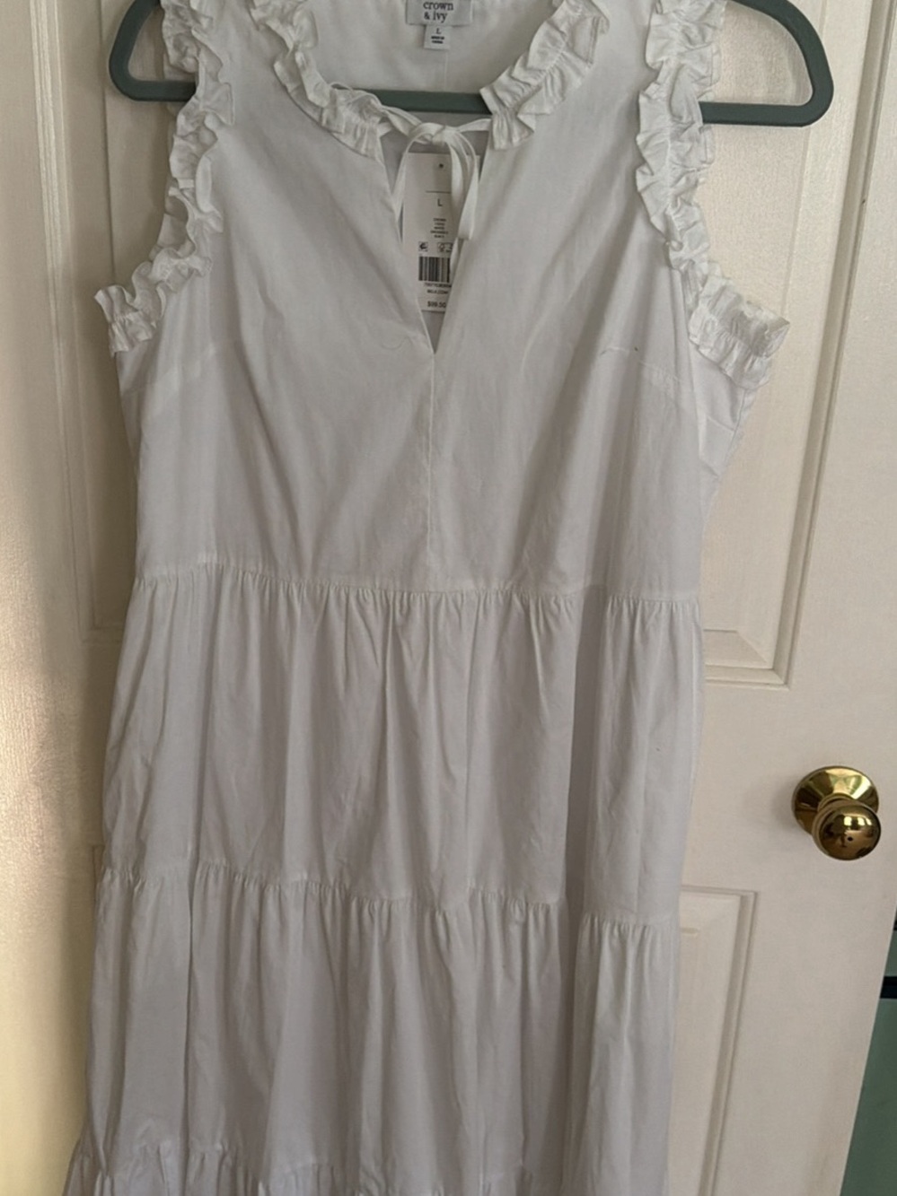 crown & ivy White Ruffle Tiered Maxi Sundress